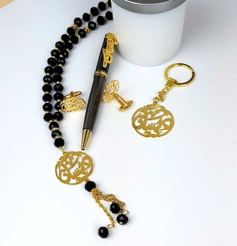 طقم رجالي بالاسم – قلم، سبحة، ميدالية وكبك