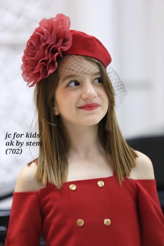 فستان بناتي احمر - اضافة لوشاح مع قبعة وحقيبة و اك...