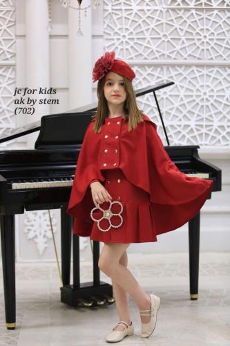 فستان بناتي احمر - اضافة لوشاح مع قبعة وحقيبة و اك...