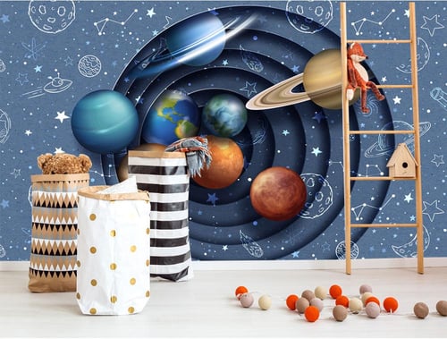 ورق جدران بتصميم النجوم على شكل كوكب ثلاثي الأبعاد...