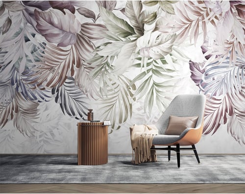 ورق جدران بتصميم نباتات استوائية مرسومة يدويًا على...