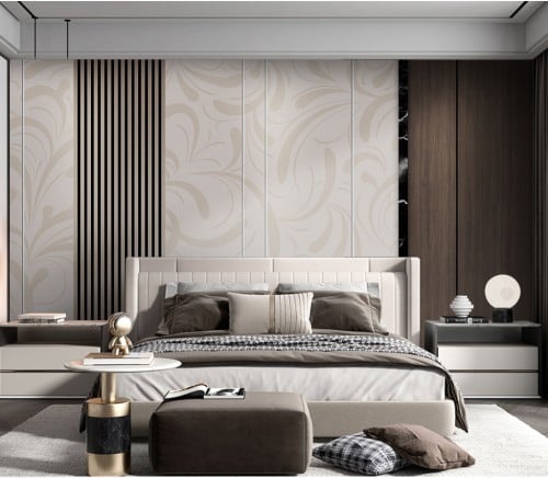 ورق جدران بتصميم الرخام والخشب GWM370014