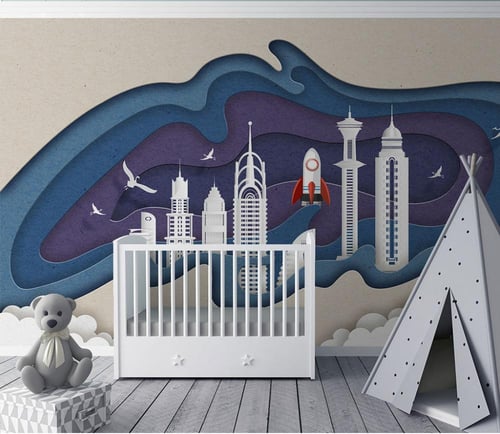 ورق جدران بتصميم ثلاثي الأبعاد لبناء مدينة من الشم...