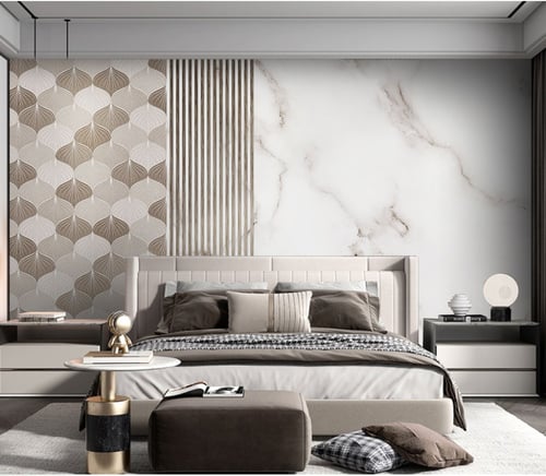 ورق جدران بتصميم الرخام والخشب GWM370002