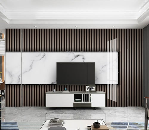 ورق جدران بتصميم الرخام والخشب GWM370048