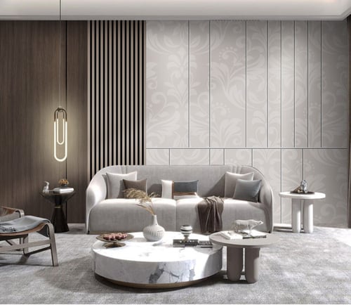 ورق جدران بتصميم الرخام والخشب GWM370015