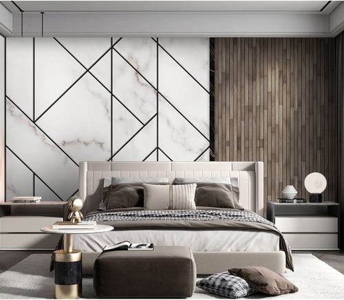 ورق جدران بتصميم الرخام والخشب GWM370004