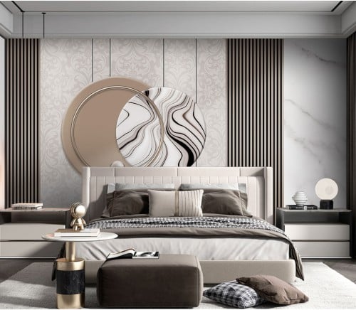 ورق جدران بتصميم الرخام والخشب GWM370027