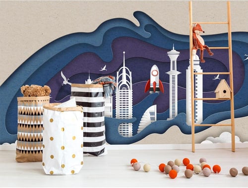 ورق جدران بتصميم ثلاثي الأبعاد لبناء مدينة من الشم...