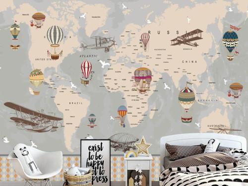 ورق جدران لغرف الاطفال بتصميم خريطة العالم K250218