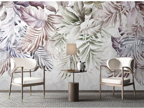 ورق جدران بتصميم نباتات استوائية مرسومة يدويًا على...