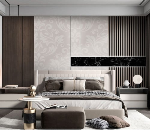 ورق جدران بتصميم الرخام والخشب GWM370023