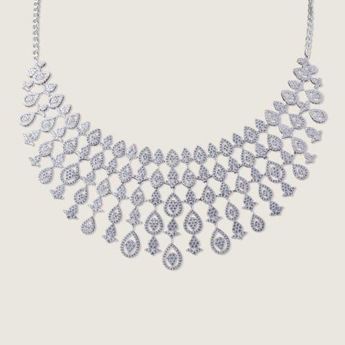 طقم ذهب أبيض عيار 18مرصع بالزركون بتصميم إيطالي فا...