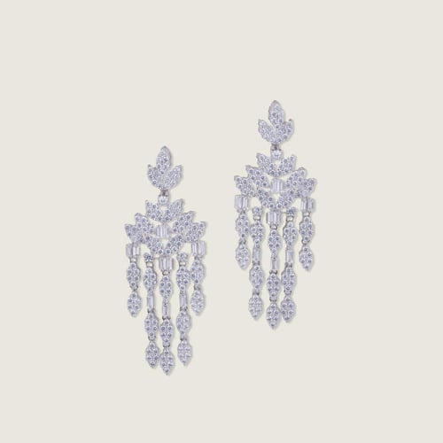 طقم ذهب أبيض عيار 18 مرصع بالزركون بتصميم إيطالي ف...