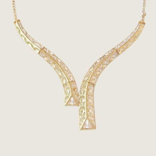 طقم ذهب عيار 21 بتصميم زخارف المروحة الهندسية