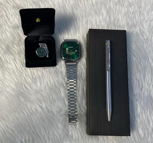طقم قلم وساعة وخاتم فضة