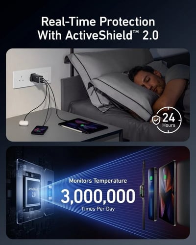 انكر - شاحن جداري بمنفذين تايب سي ومنفذ USB بقوة 1...