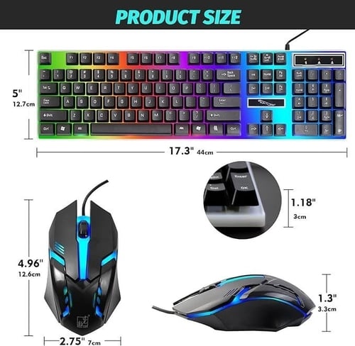 DENX- كيبورد وماوس سلكية باضاءة LED للوسائط المتعد...