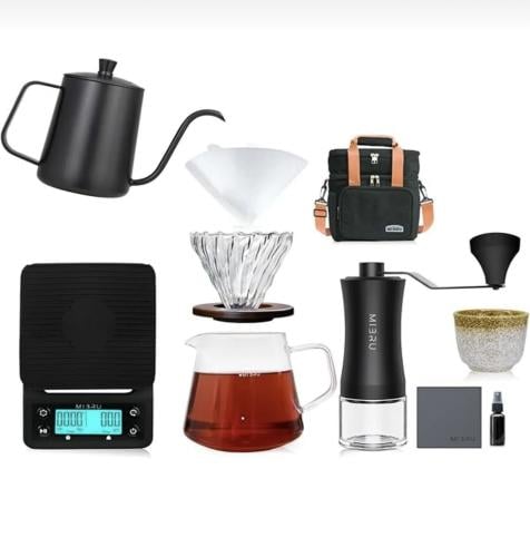 مجموعة تحضير القهوة V60 بكج من 9 قطع بالتقطير