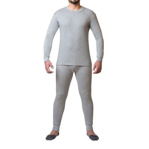طقم بجامة شتوية قطن رمادي: رجالي