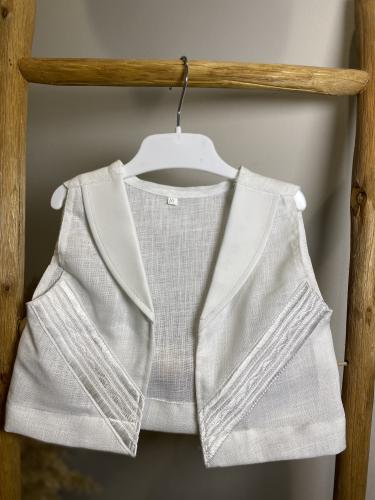 سديري ولادي أبيض من الكتان بتطريز هندسي جانبي