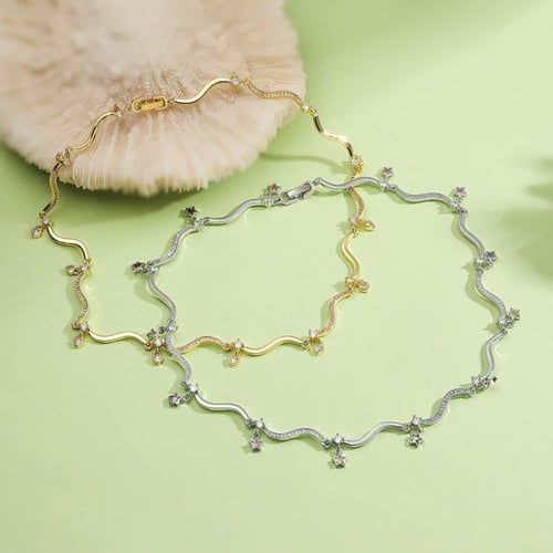 عقد تصميم ويفي فخم مرصع بالزركون الاصلي