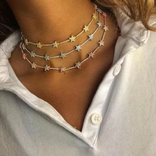 طقم النجوم المطلي والمرصع بالزركون الفخم