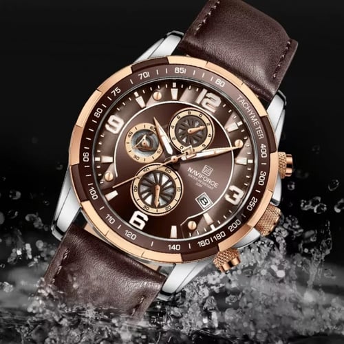 ساعة رجالية فخمة ماركه بسوار جلد طبيعي Naviforce N...