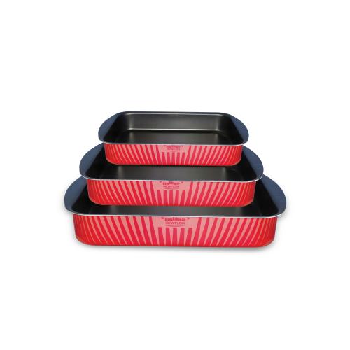 صواني فرن مستطيلة بيد نيوفلون 3 قطع 25*29*35 سم