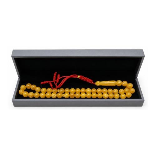 Amber soil prayer bead, red karkousha, 45 beads