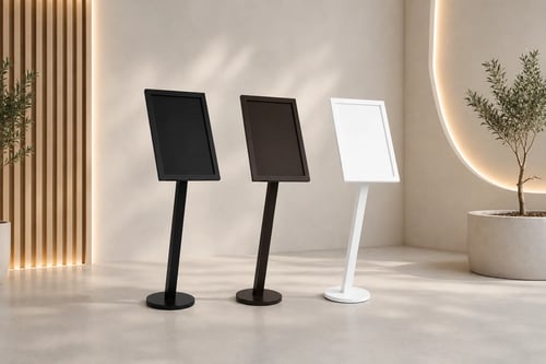 Welcoming stand advertising banners