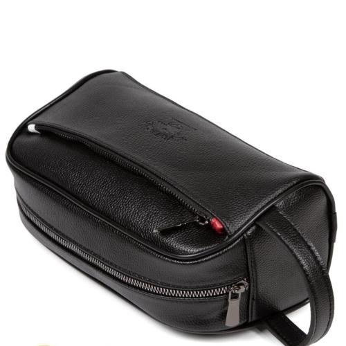 حقيبة كلاتش من الجلد الأسود للسفر والحلاقة