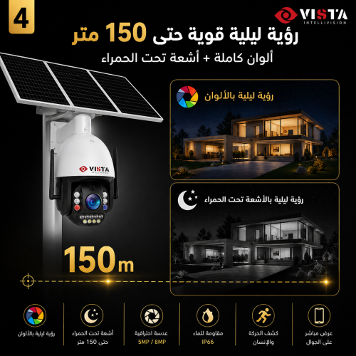 كاميرا مراقبة شمسية 4G بتقريب 66X ورؤية ليلية 150m – كشف ذكي متعدد – ضمان سنتين
