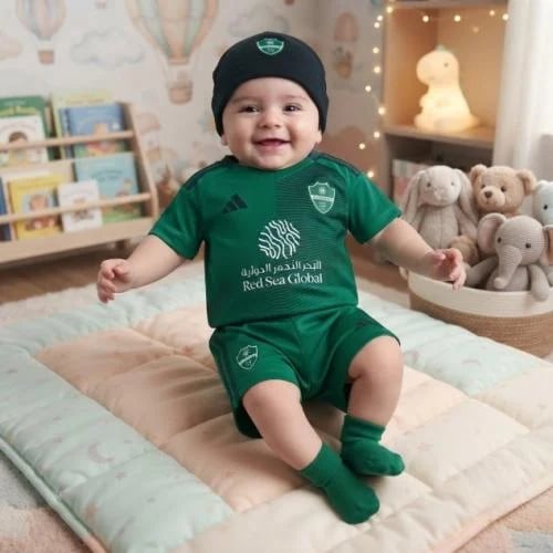 طقم مواليد الأهلي السعودي الأخضر بأكمام قصيرة الجد...