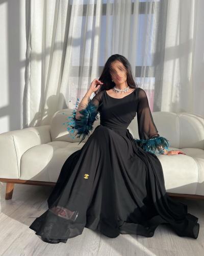 فستان اسود خامة: شيفون جورجيت -