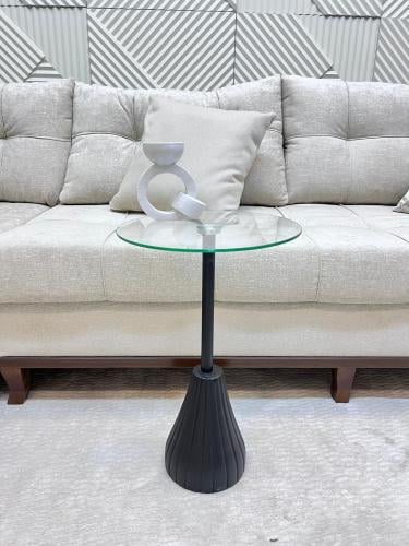 طاوله سطح زجاج قاعدة رخام مقلم