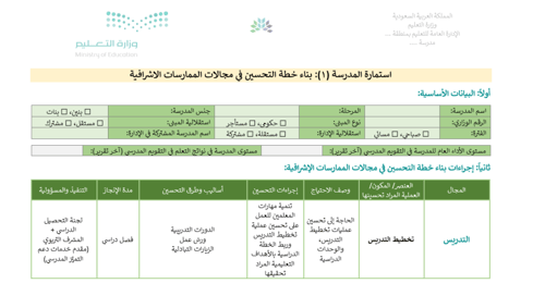 خطة تحسين مجالات الممارسات الاشرافية 1447هـ