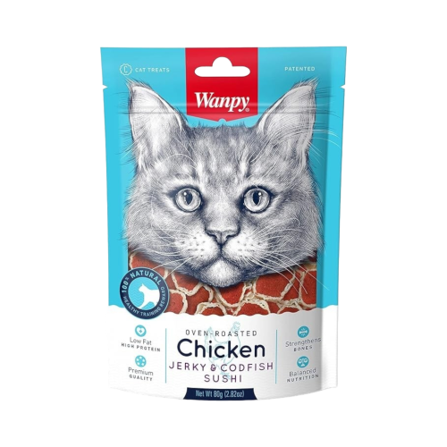 وينبي دجاج جيركي وسوشي سمك القد للقطط 80 جم
