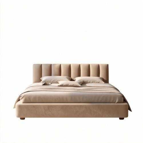 Beige velvet bed frame size 200×200 cm