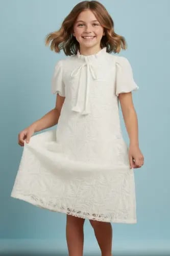 Beautiful classic beige dress with a V-neck on the chest