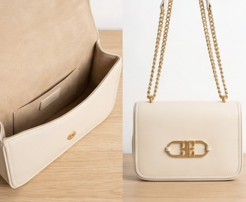 Beige leather handbag