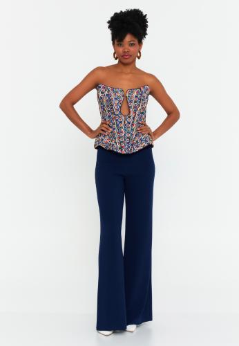 Two-tone pants set white and navy