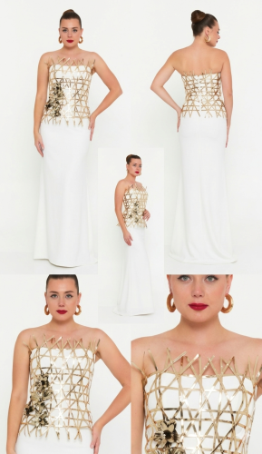 White velvet evening dresses