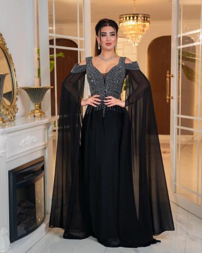 Black chiffon evening dress