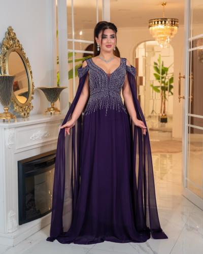 Purple chiffon evening dress