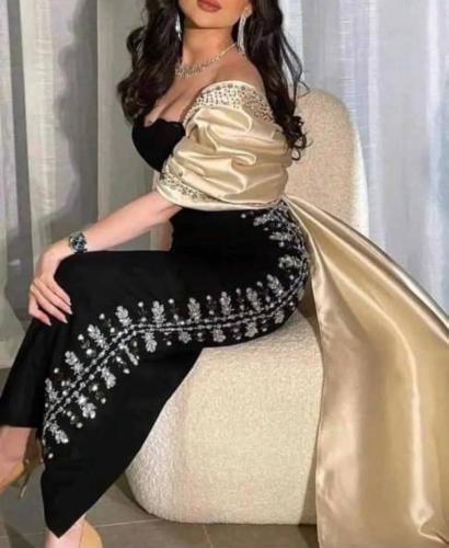 Black evening dresses with gold