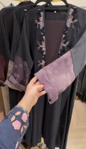 عباية قماش لينن كوبرو طبيعي 100% مع شك خرز يدوي