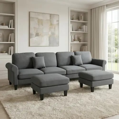 كنبة زاوية مودرن قماش تصميم عصري رمادي غامق