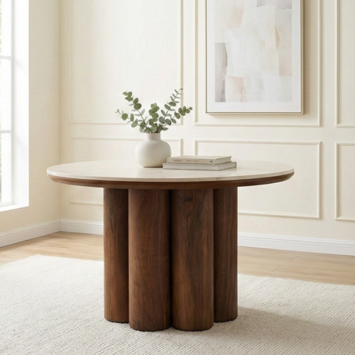 طاولة خدمة مفردة مودرن سطح رخام بقاعدة خشبية