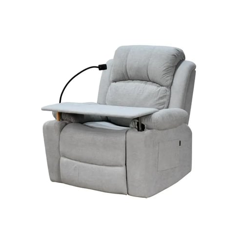 كرسي استرخاء هزاز دوار بطاولة وحامل جوال رمادي فات...